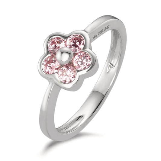 Fingerring 750/18 K Weissgold Zirkonia rosa, 5 Steine Blume