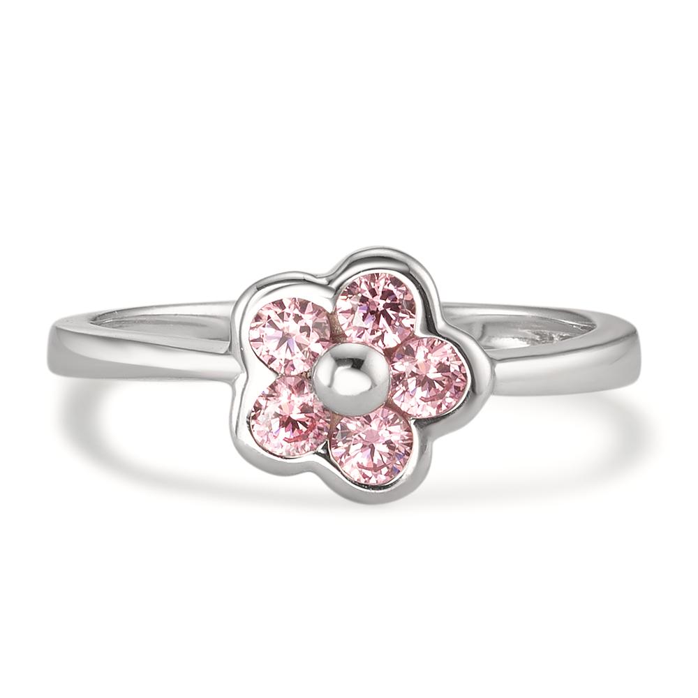 Fingerring 750/18 K Weissgold Zirkonia rosa, 5 Steine Blume