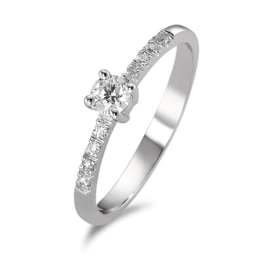 Solitär Ring 750/18 K Weissgold Diamant 0.19 ct, 9 Steine, w-si