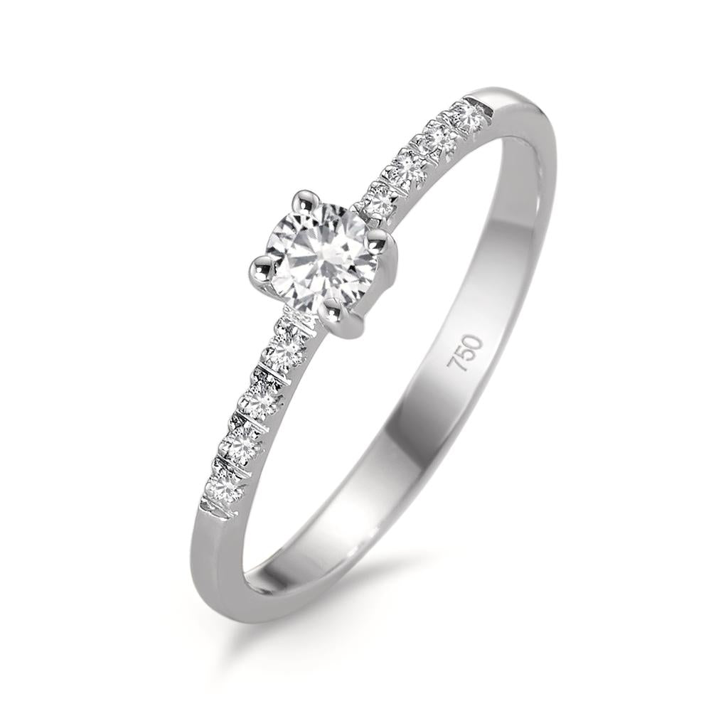 Solitär Ring 750/18 K Weissgold Diamant 0.23 ct, 9 Steine, w-si