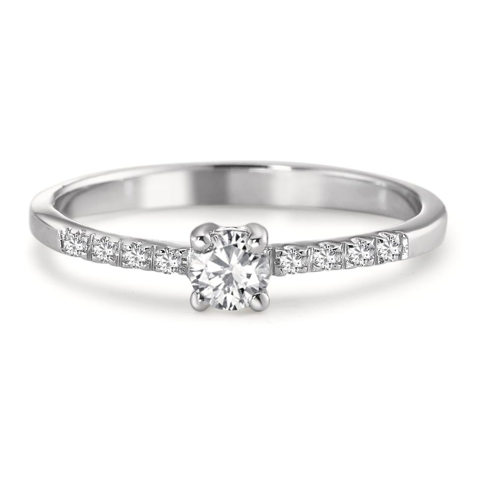 Solitär Ring 750/18 K Weissgold Diamant 0.23 ct, 9 Steine, w-si