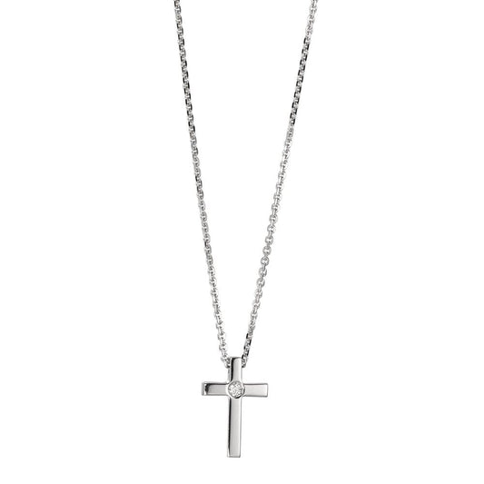 Collier 750/18 K Weissgold Diamant 0.05 ct, w-si Kreuz