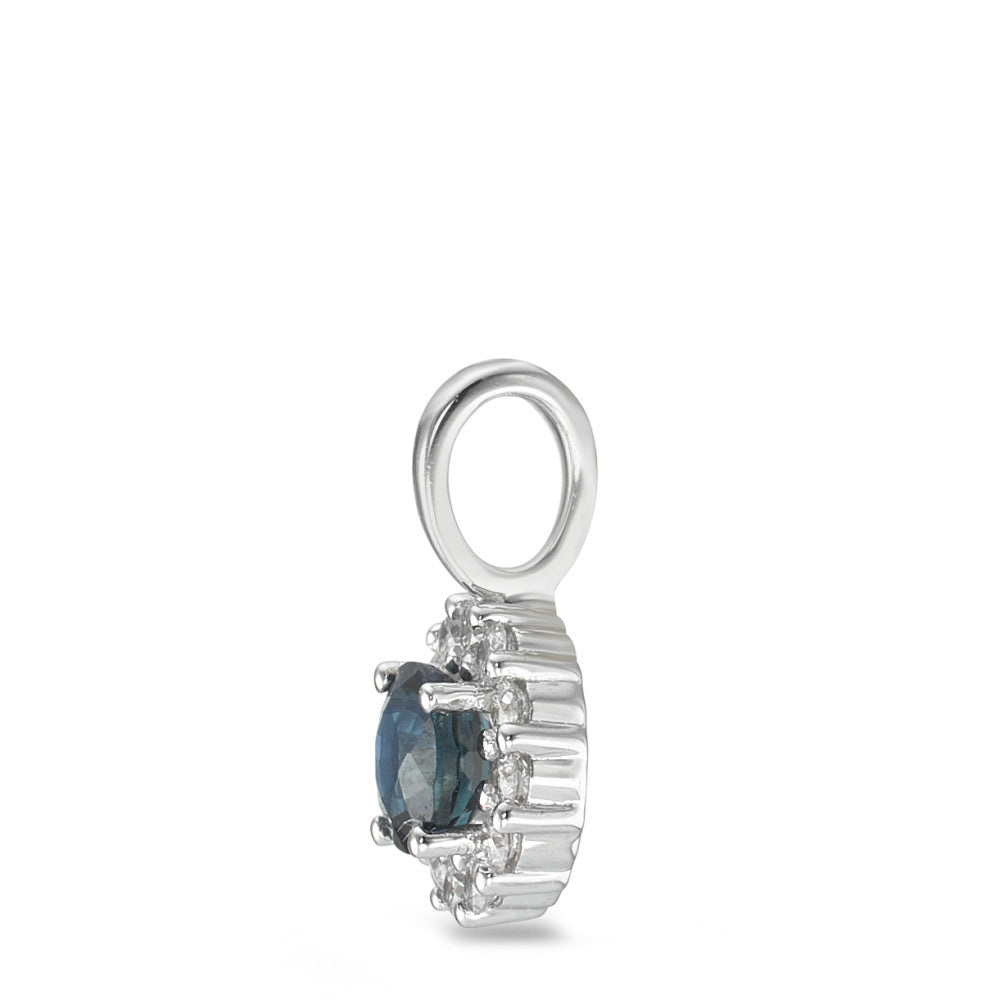 Anhänger 750/18 K Weissgold Saphir blau, Diamant 0.12 ct, 12 Steine, w-si Ø6.5 mm