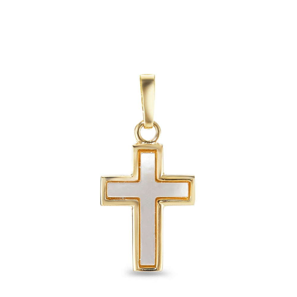 Anhänger 750/18 K Gelbgold Perlmutt Kreuz