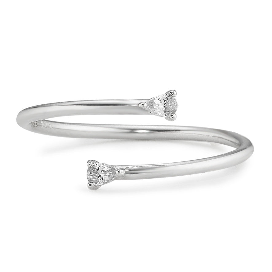 Fingerring Silber Zirkonia 2 Steine rhodiniert