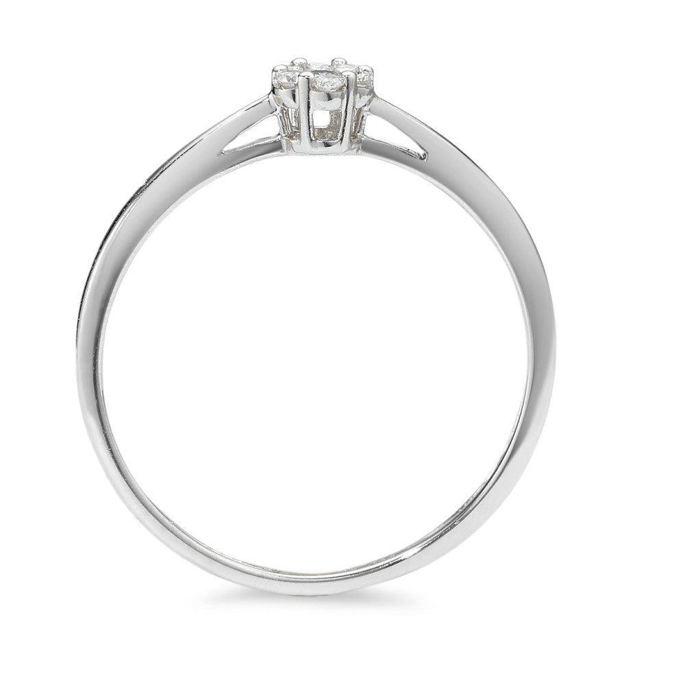 Solitär Ring 585/14 K Weissgold Diamant 0.07 ct, 7 Steine, w-si