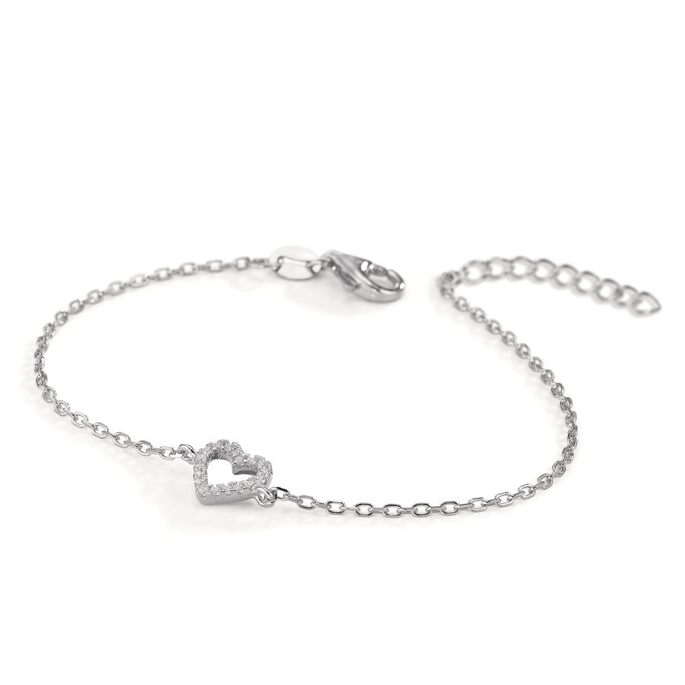 Armband Silber Zirkonia 18 Steine rhodiniert Herz verstellbar