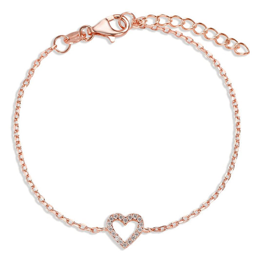 Armband Silber Zirkonia 18 Steine rosé vergoldet Herz verstellbar