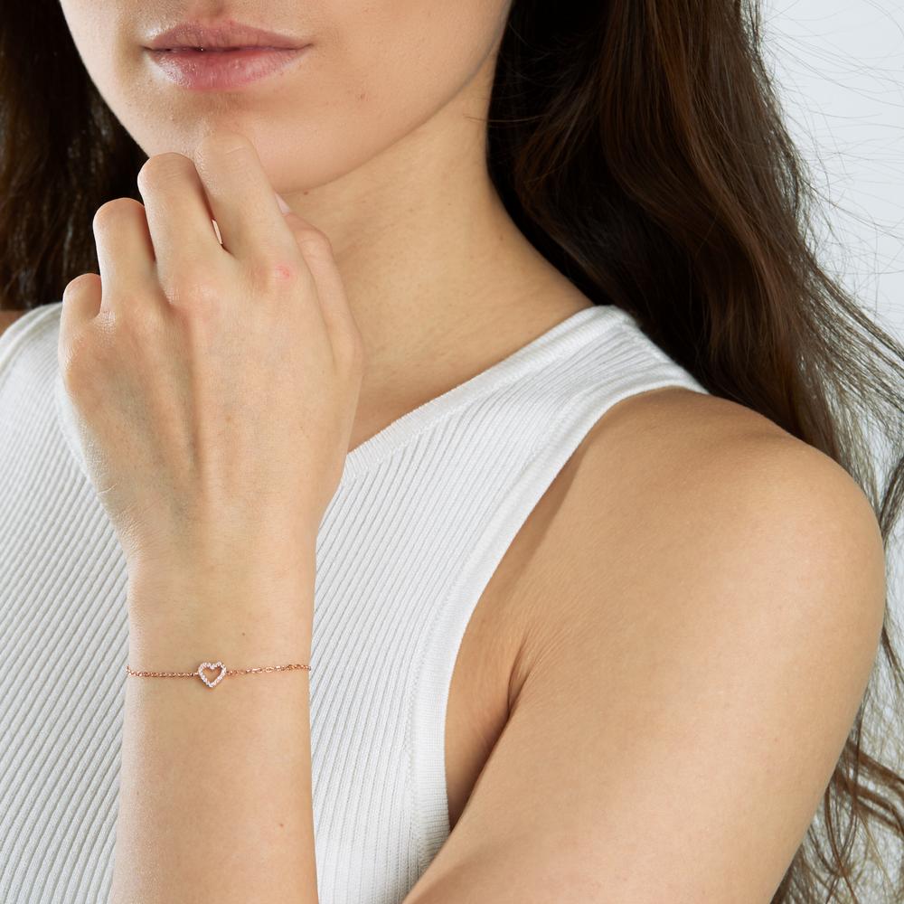 Armband Silber Zirkonia 18 Steine rosé vergoldet Herz verstellbar