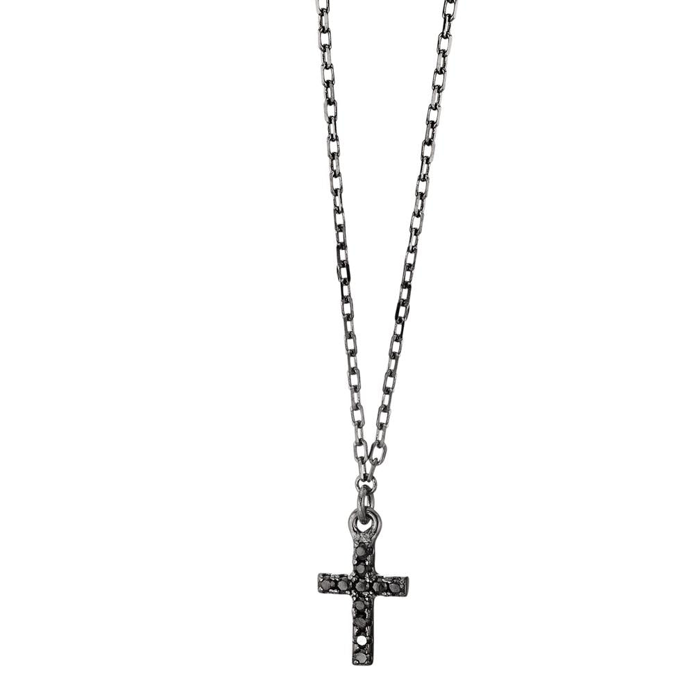 Collier Silber Zirkonia 11 Steine schwarz rhodiniert Kreuz verstellbar