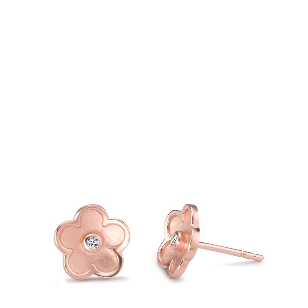 Ohrstecker Silber Zirkonia 2 Steine rosé vergoldet Blume Ø9.5 mm