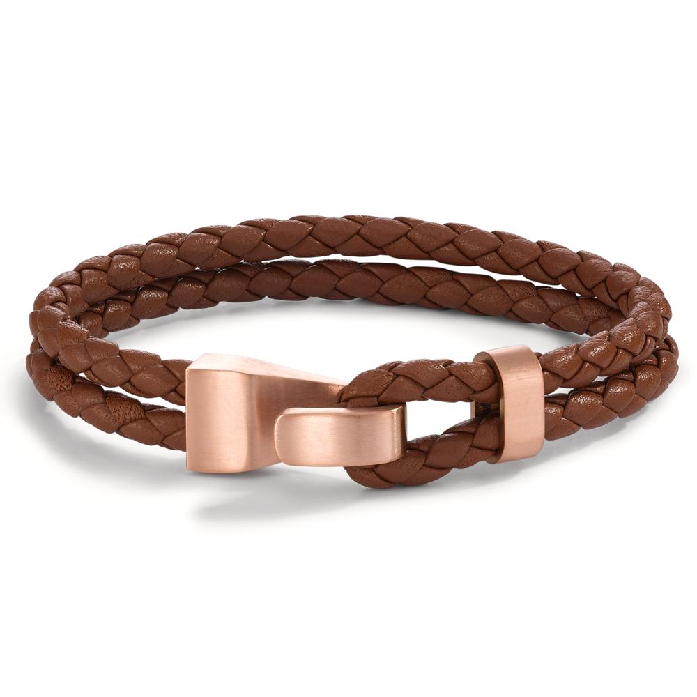 Lederarmband VADINO Roségold aus Edelstahl, Flechtleder HAVANA BROWN