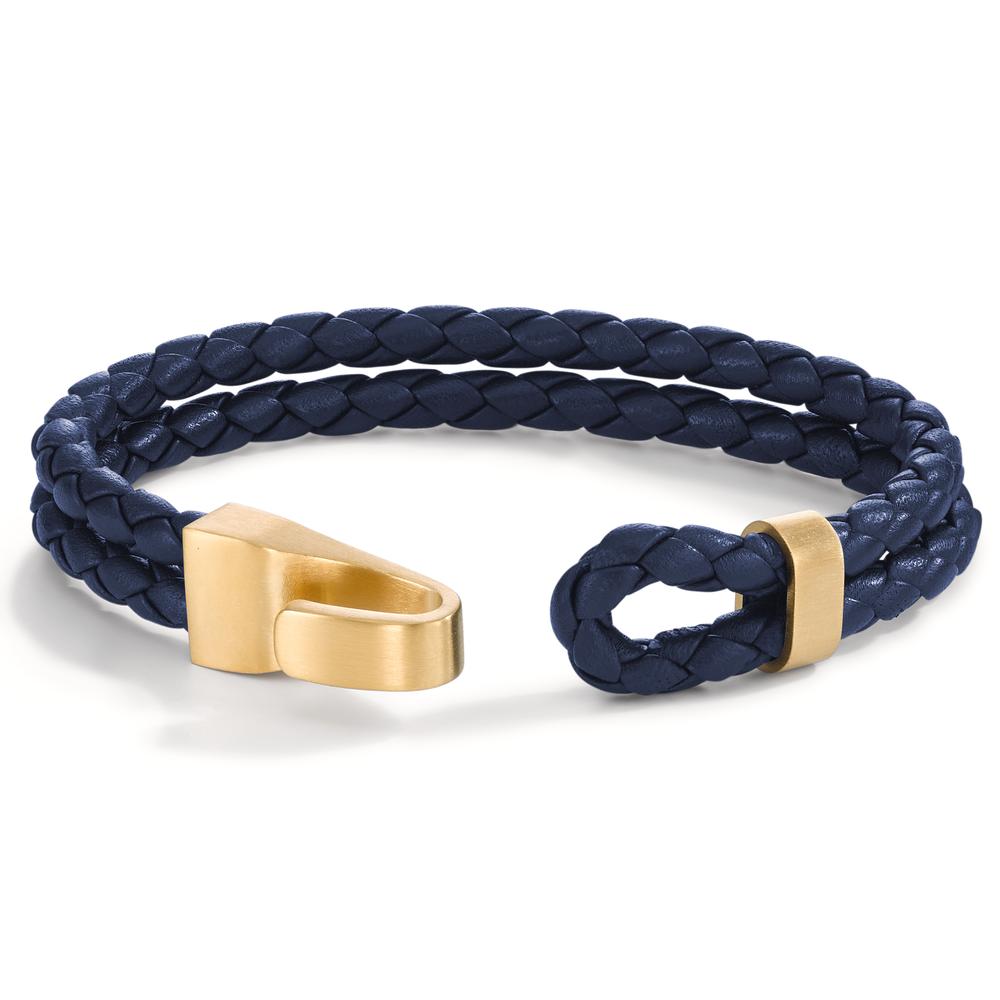 Armband VADINO Gold aus Edelstahl, Flechtleder NAVY BLUE