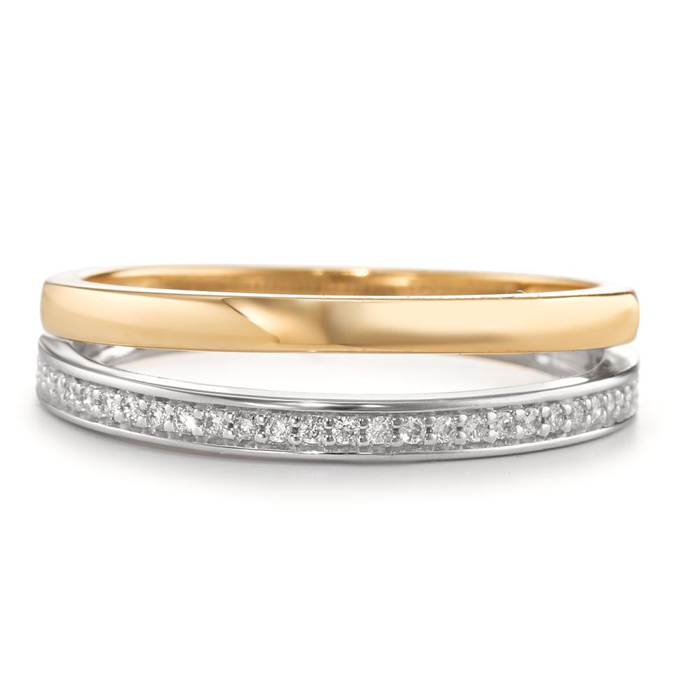 Fingerring 750/18 K Gelbgold, 750/18 K Weissgold Diamant 0.08 ct, 21 Steine, Brillantschliff, w-si