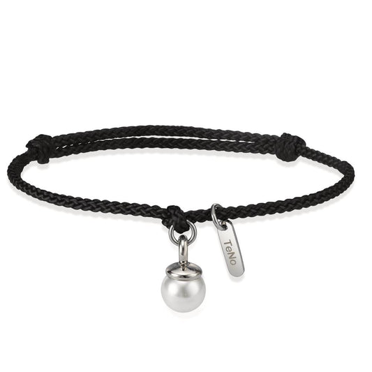 Pearl Drop Armband Arya - Schwarz- Edelstahl mit Muschelperle Ø7 mm verstellbar