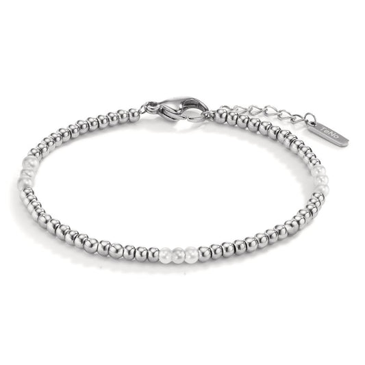 Kugelarmband Miyako aus Edelstahl mit weissen Muschelperlen, 17,5- 19,5cm verstellbar