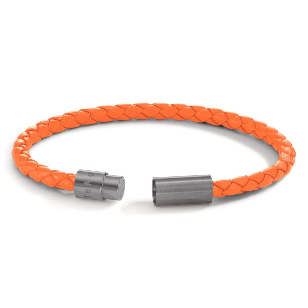 Lederarmband Heritage Lava Grey aus Edelstahl, Flechtleder orange