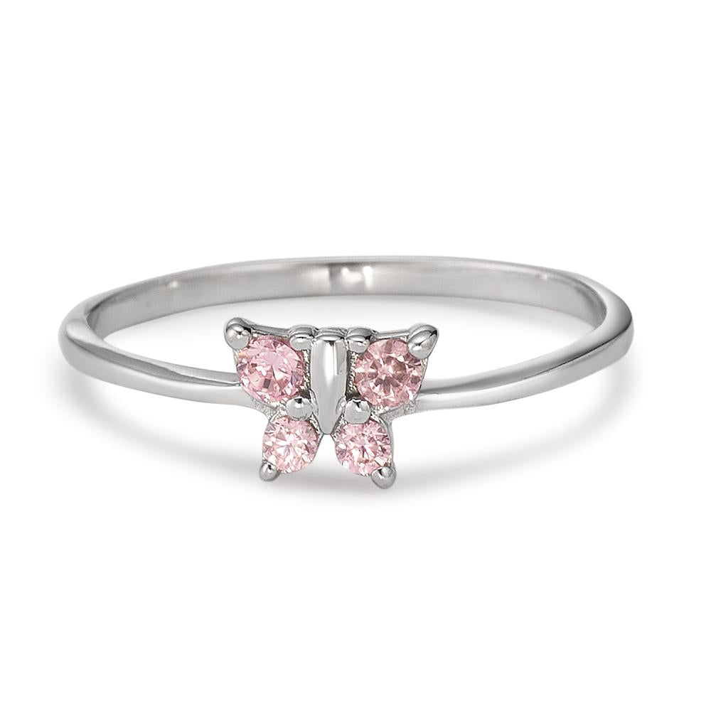 Fingerring Silber Zirkonia rosa, 4 Steine rhodiniert Schmetterling