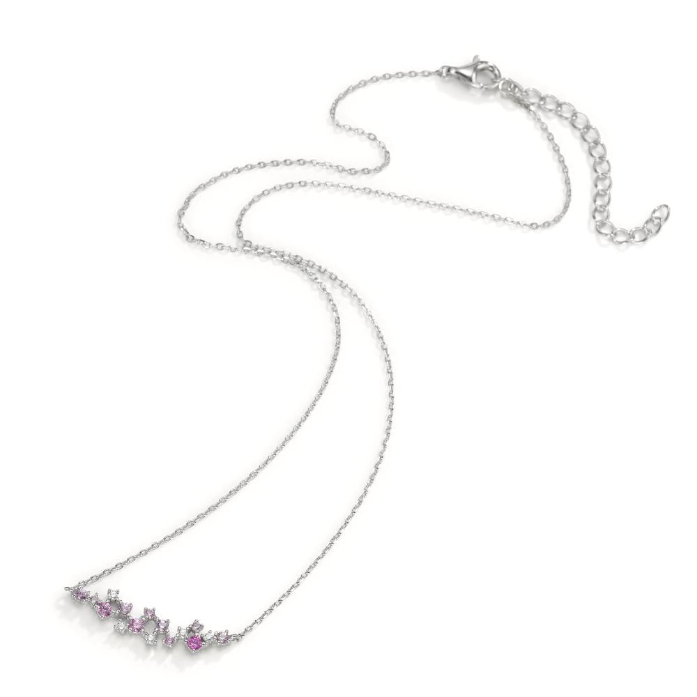 Collier Silber Zirkonia rosa, 16 Steine rhodiniert verstellbar