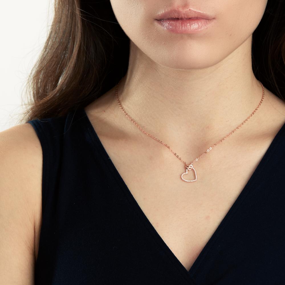 Collier Silber Zirkonia rosé vergoldet Herz verstellbar