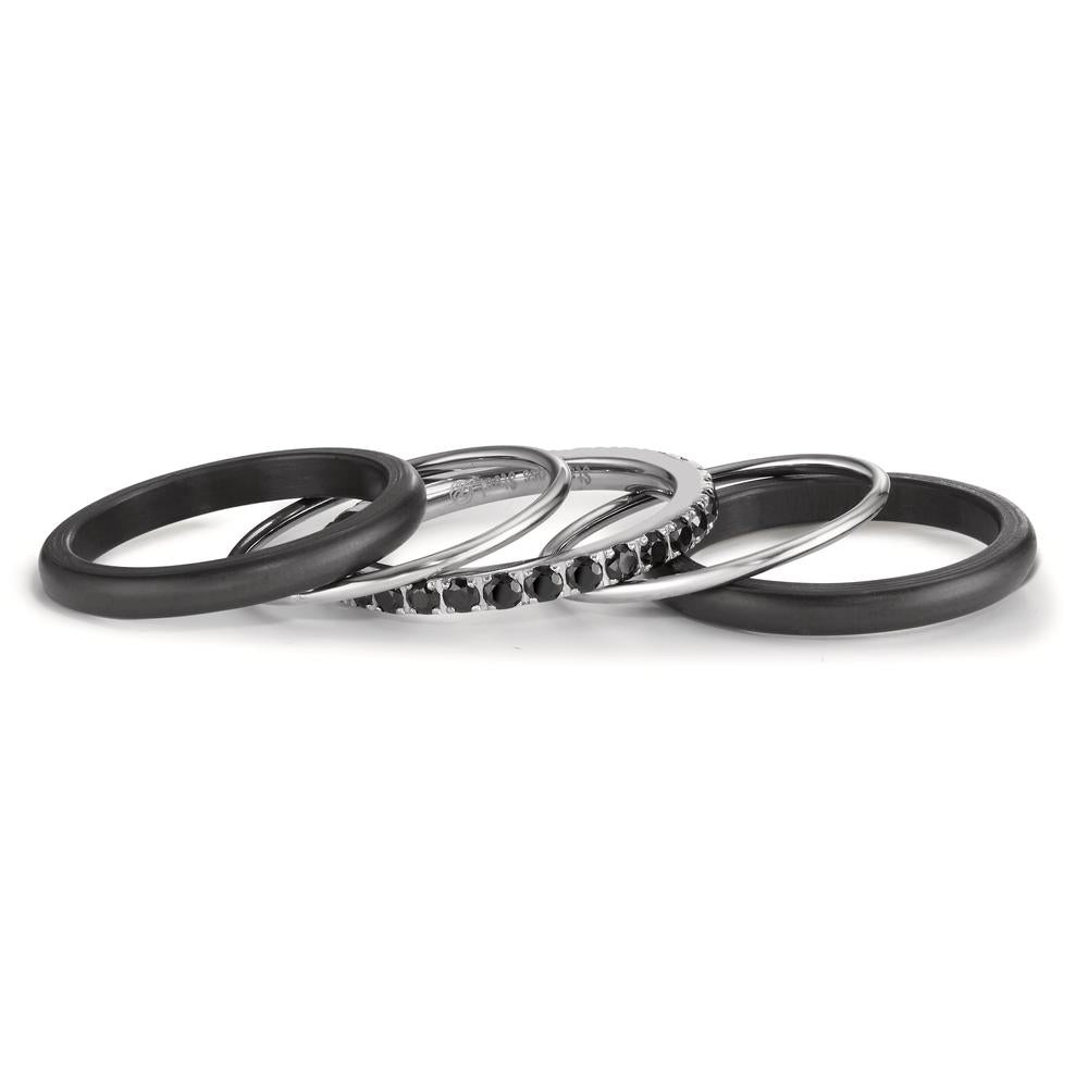 Memory Ring Edelstahl Zirkonia schwarz