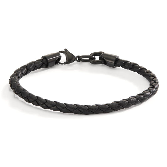 Armband Trill All Black, Edelstahl und Leder Ø 5 mm