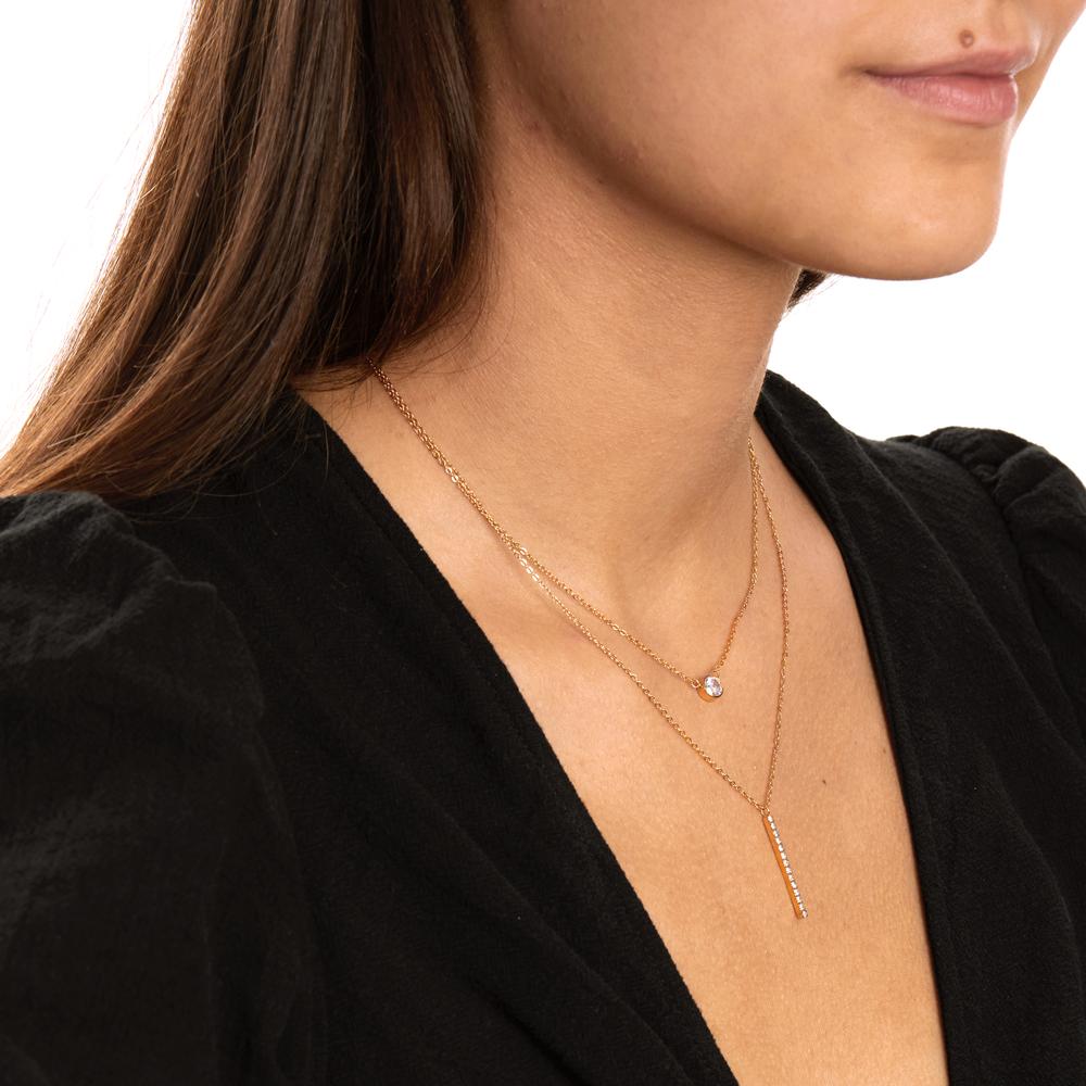 Collier Edelstahl Zirkonia 15 Steine gelb IP beschichtet verstellbar