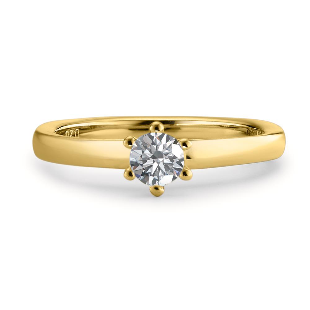 Solitär Ring 750/18 K Gelbgold Diamant weiss, 0.20 ct, Brillantschliff, w-si