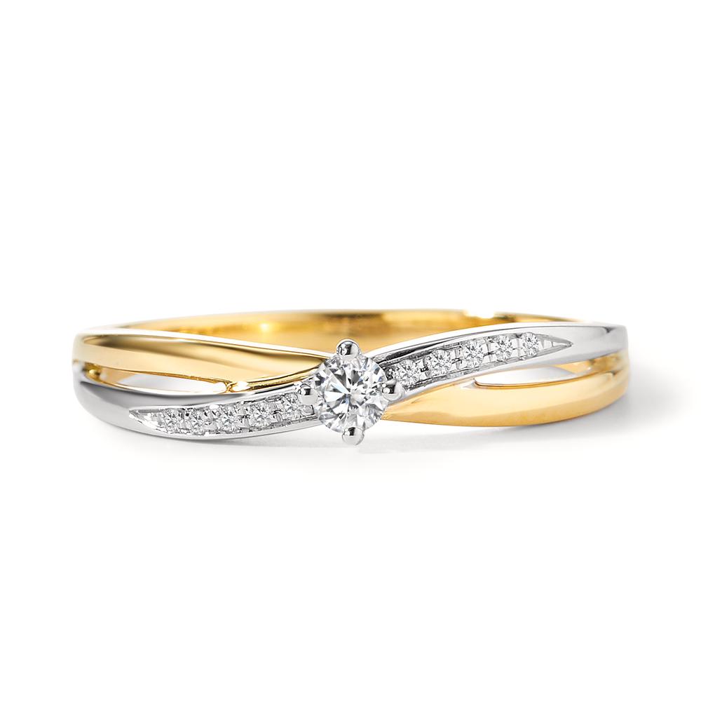 Fingerring 750/18 K Weissgold, 750/18 K Gelbgold Diamant 0.10 ct, 11 Steine, w-si