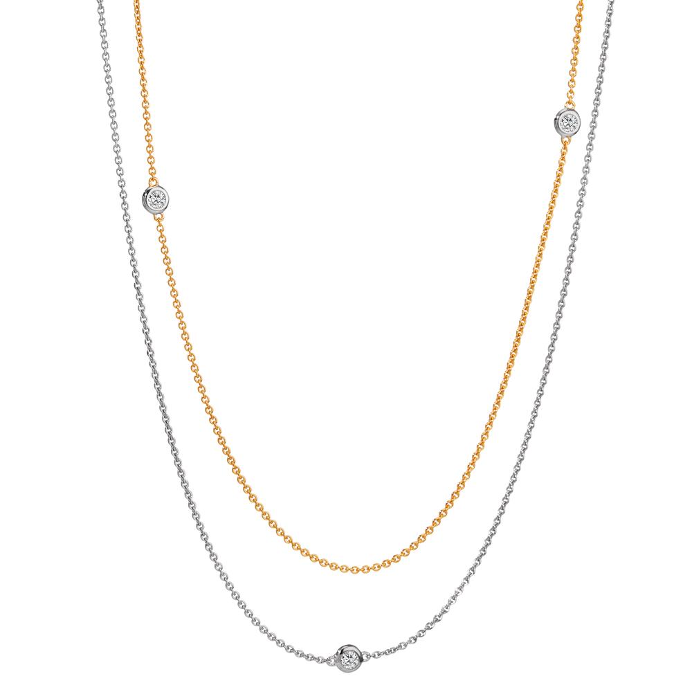 Collier 375/9 K Gelbgold, 375/9 K Weissgold Zirkonia 5 Steine verstellbar