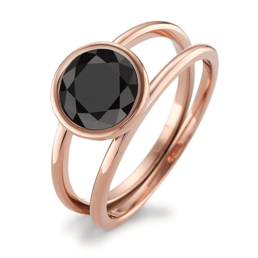 Fingerring Edelstahl Zirkonia schwarz rosé IP beschichtet Ø9.5 mm