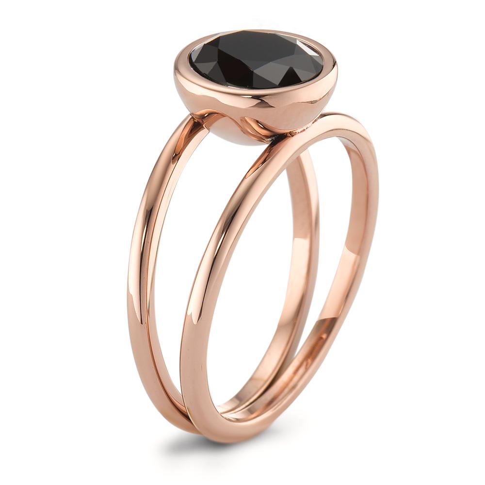 Fingerring Edelstahl Zirkonia schwarz rosé IP beschichtet Ø9.5 mm