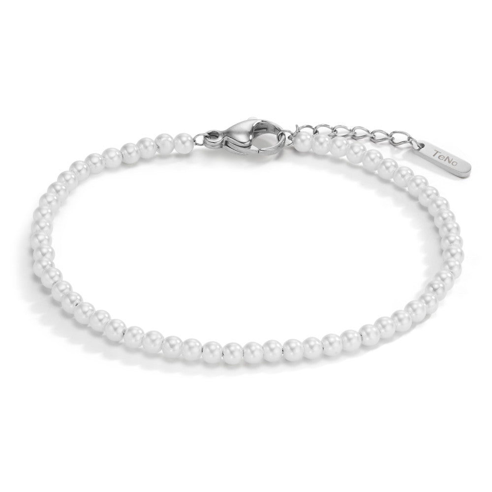 Perlenarmband Miyako aus Edelstahl mit weissen Muschelperlen, 17,5- 19,5cm verstellbar