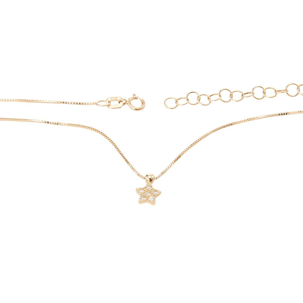 Collier 585/14 K Gelbgold Zirkonia 6 Steine Stern verstellbar