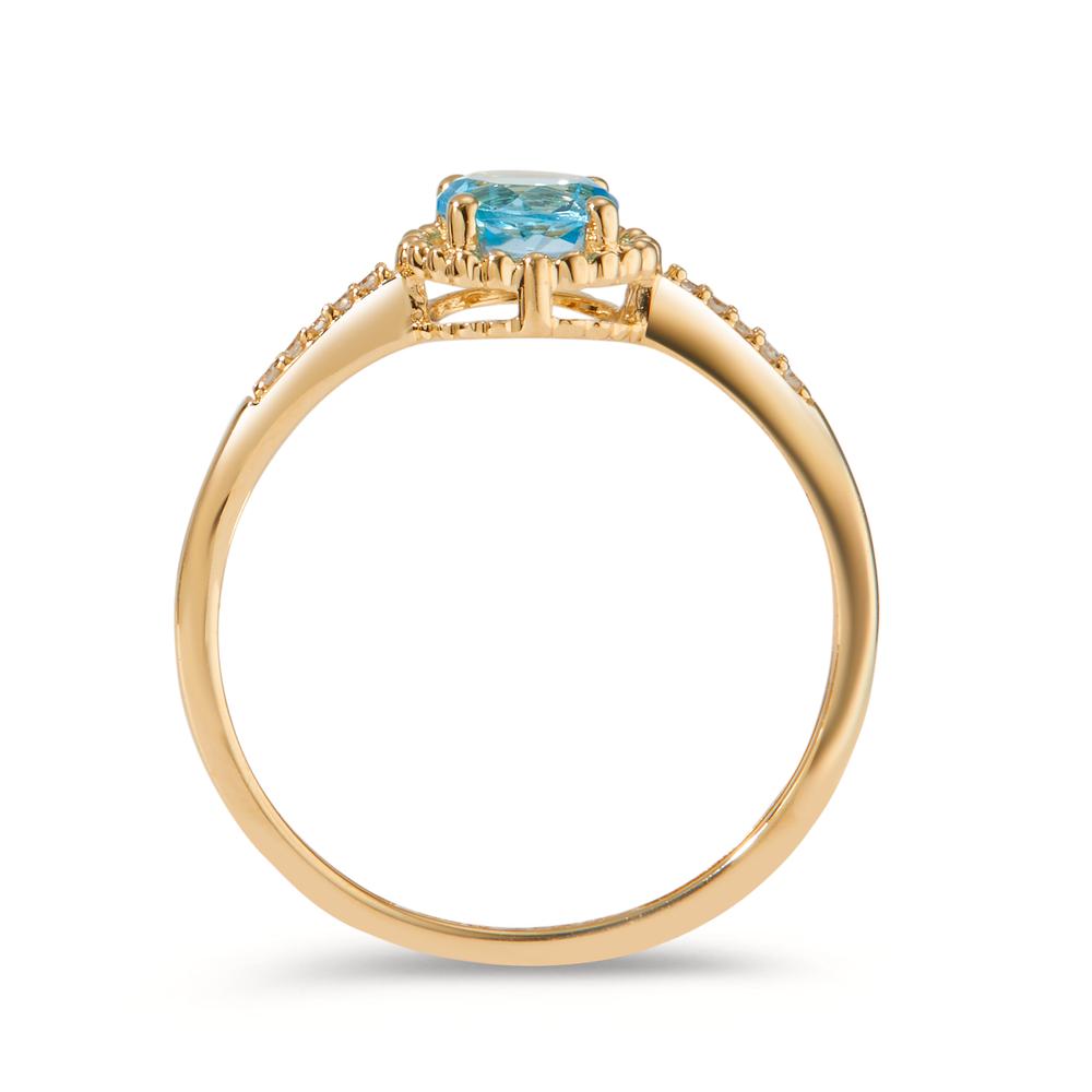 Fingerring 585/14 K Gelbgold Topas blau, Diamant 0.03 ct, 10 Steine, w-si