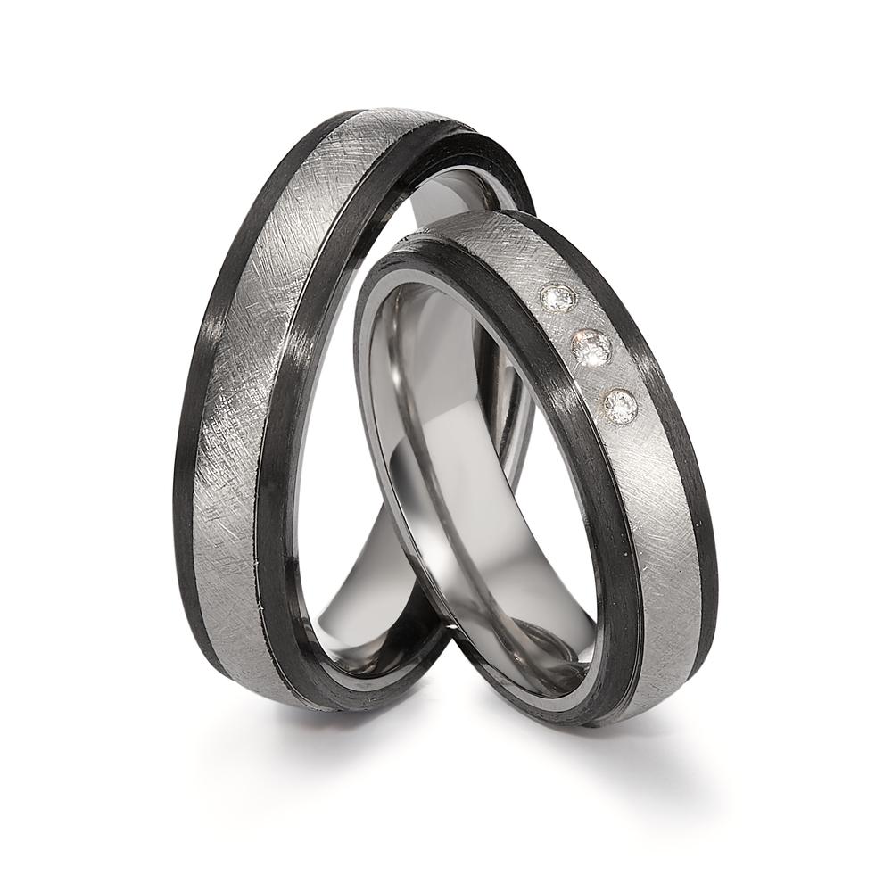 Partnerring Titan, Carbon Diamant 0.05 ct, 3 Steine, w-si