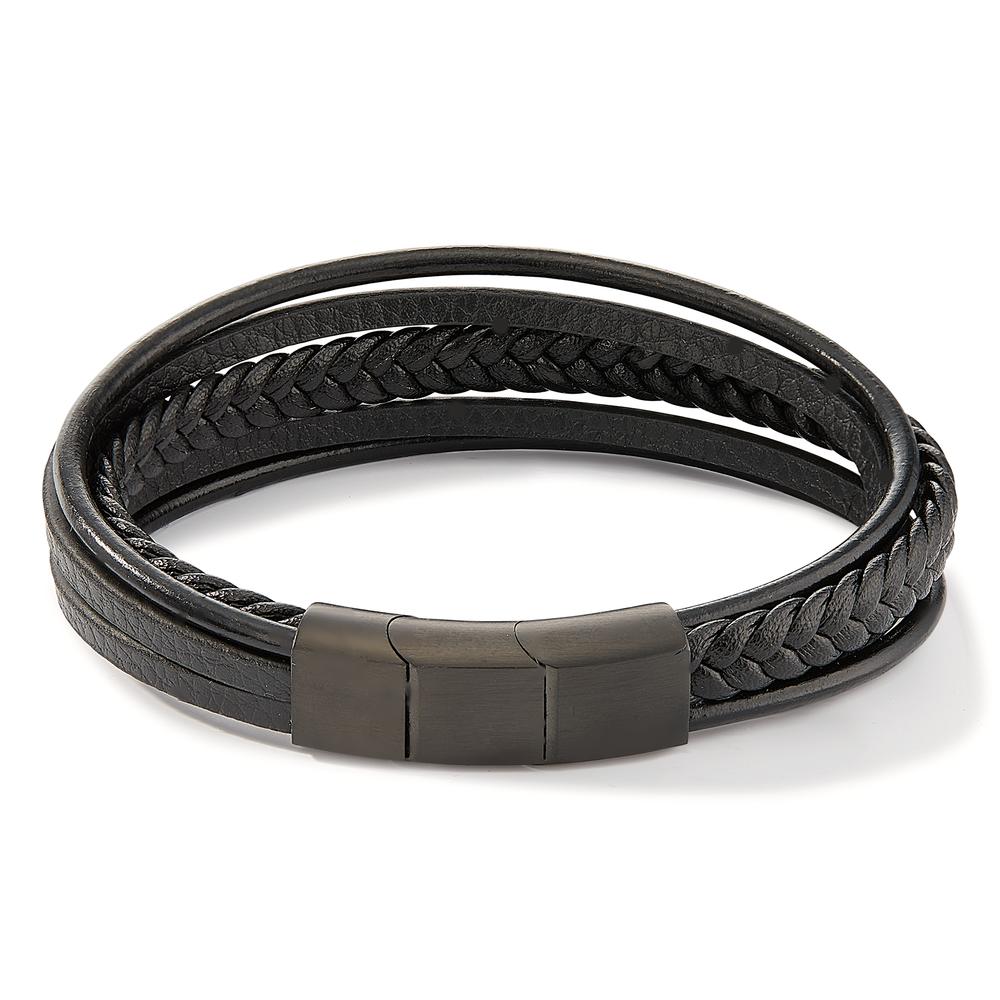 Armband Kunstleder, Edelstahl schwarz IP beschichtet verstellbar