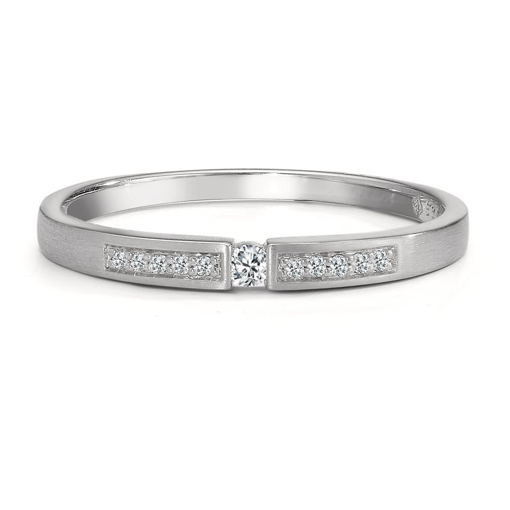 Solitär Ring 585/14 K Weissgold Diamant 0.07 ct, 11 Steine, w-si