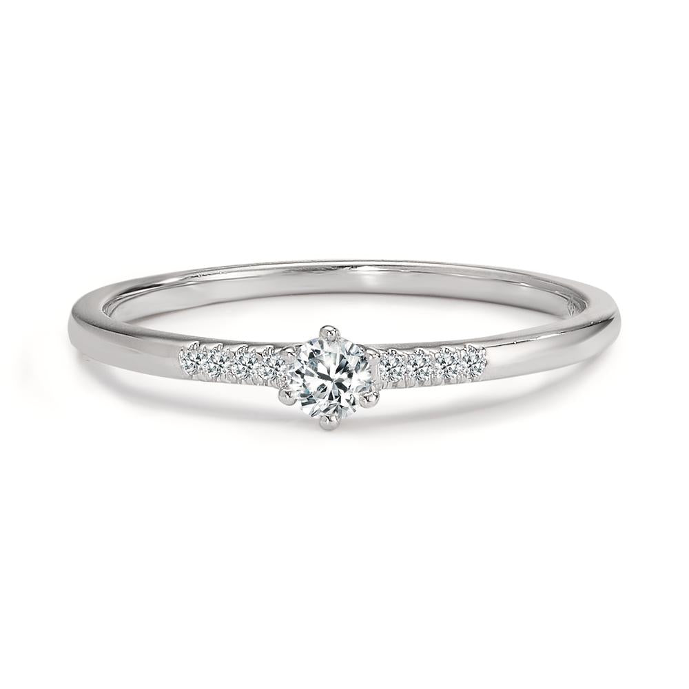 Solitär Ring 585/14 K Weissgold Diamant 0.08 ct, 9 Steine, w-si