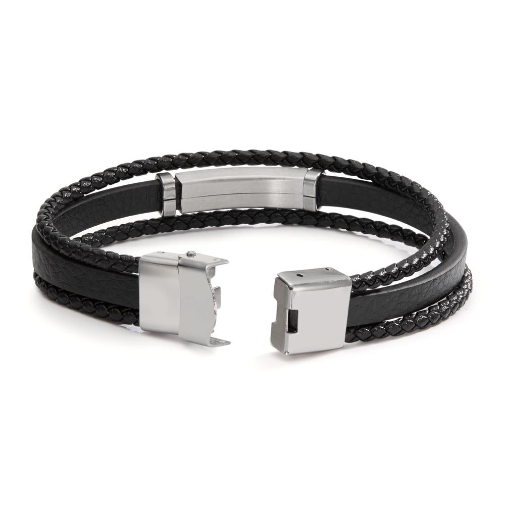 Armband Edelstahl, Leder Zirkonia 2 Steine