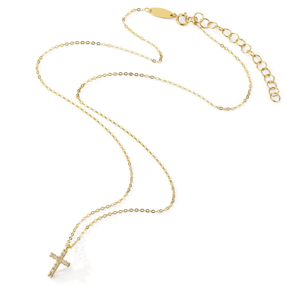 Collier 375/9 K Gelbgold Zirkonia 11 Steine Kreuz verstellbar