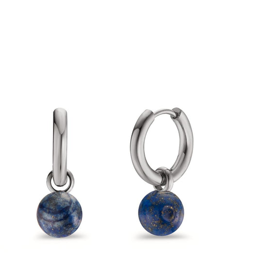 Creolen Set Muse Silver aus Edelstahl mit Perlen aus Lapislazuli in Ø8mm