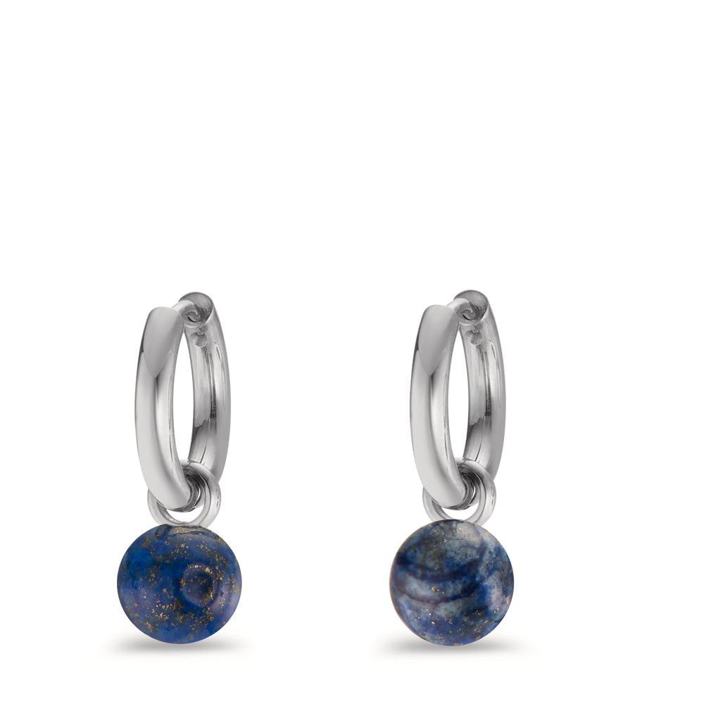 Creolen Set Muse Silver aus Edelstahl mit Perlen aus Lapislazuli in Ø8mm