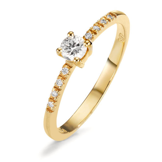 Solitär Ring 750/18 K Gelbgold Diamant 0.24 ct, 9 Steine, w-si