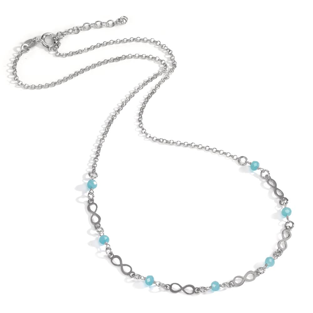 Collier Silber Kristall aqua, 7 Steine rhodiniert Infinity verstellbar