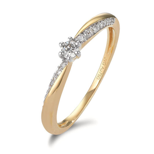 Solitär Ring 750/18 K Gelbgold Diamant 0.15 ct, 21 Steine, w-si