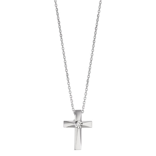 Collier 750/18 K Weissgold Diamant 0.005 ct, w-si Kreuz verstellbar