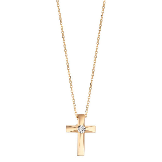 Collier 750/18 K Gelbgold Diamant 0.005 ct, w-si Kreuz verstellbar