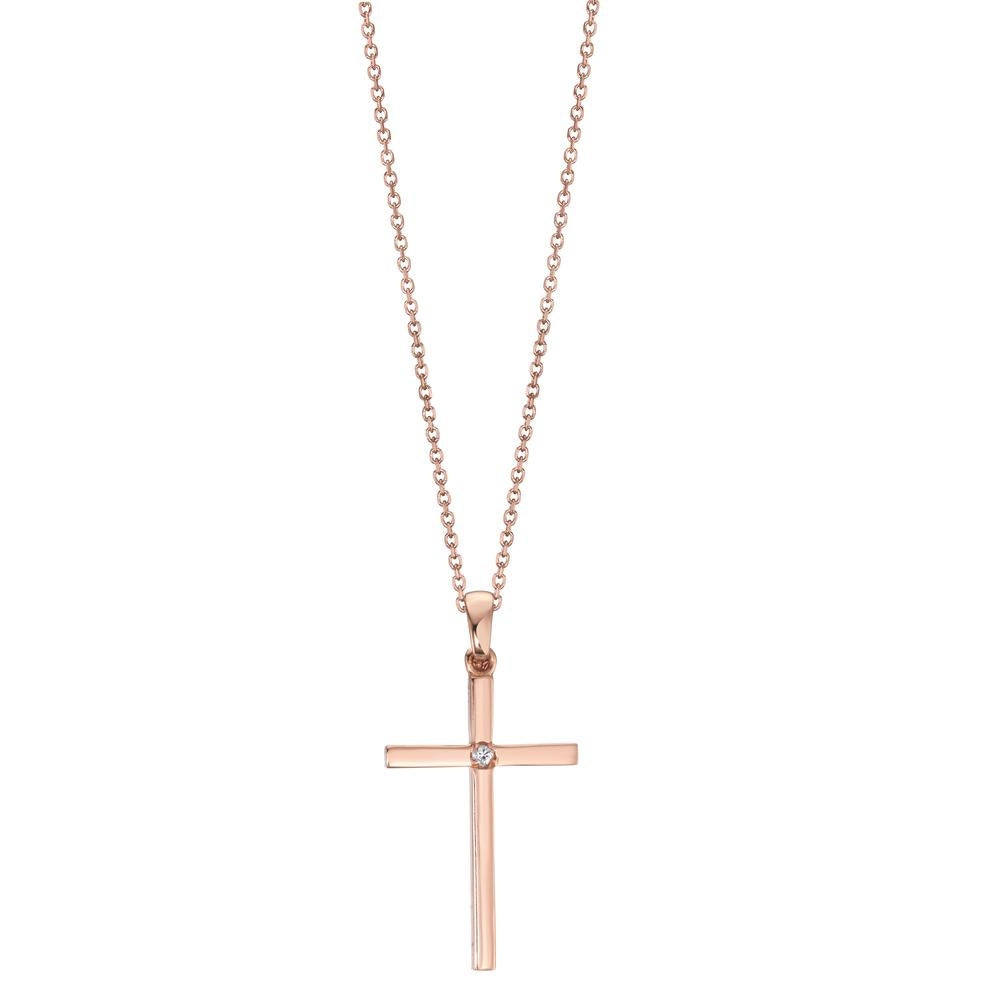 Collier 750/18 K Rotgold Diamant 0.01 ct, w-si Kreuz verstellbar