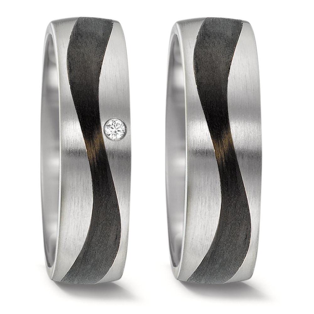 Partnerring Edelstahl, Carbon Diamant 0.02 ct, w-si